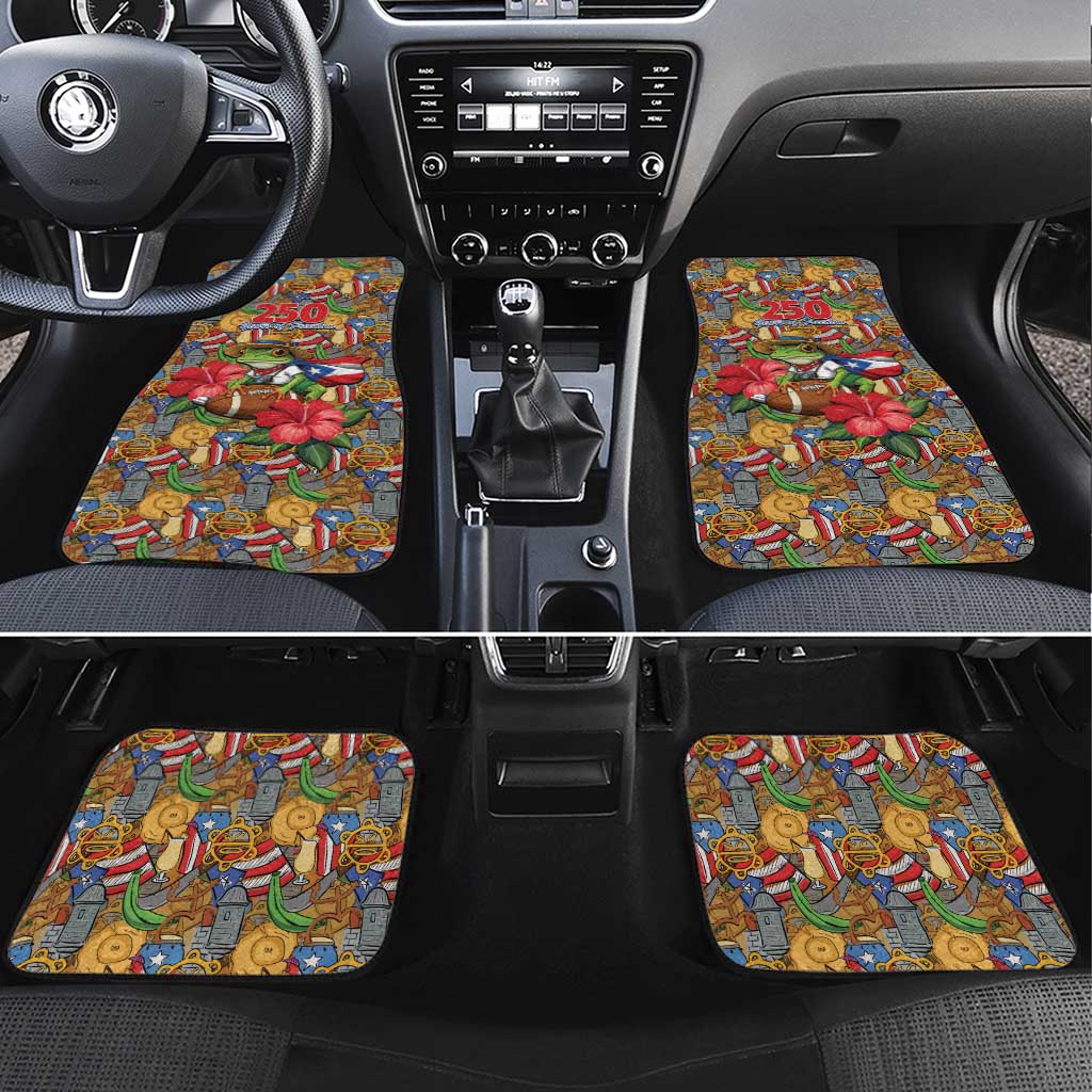 Patriotic Coqui Frog Football Car Mats 250 Years of Freedom Puerto Rico Flag Stand