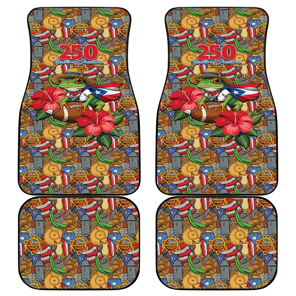 Patriotic Coqui Frog Football Car Mats 250 Years of Freedom Puerto Rico Flag Stand