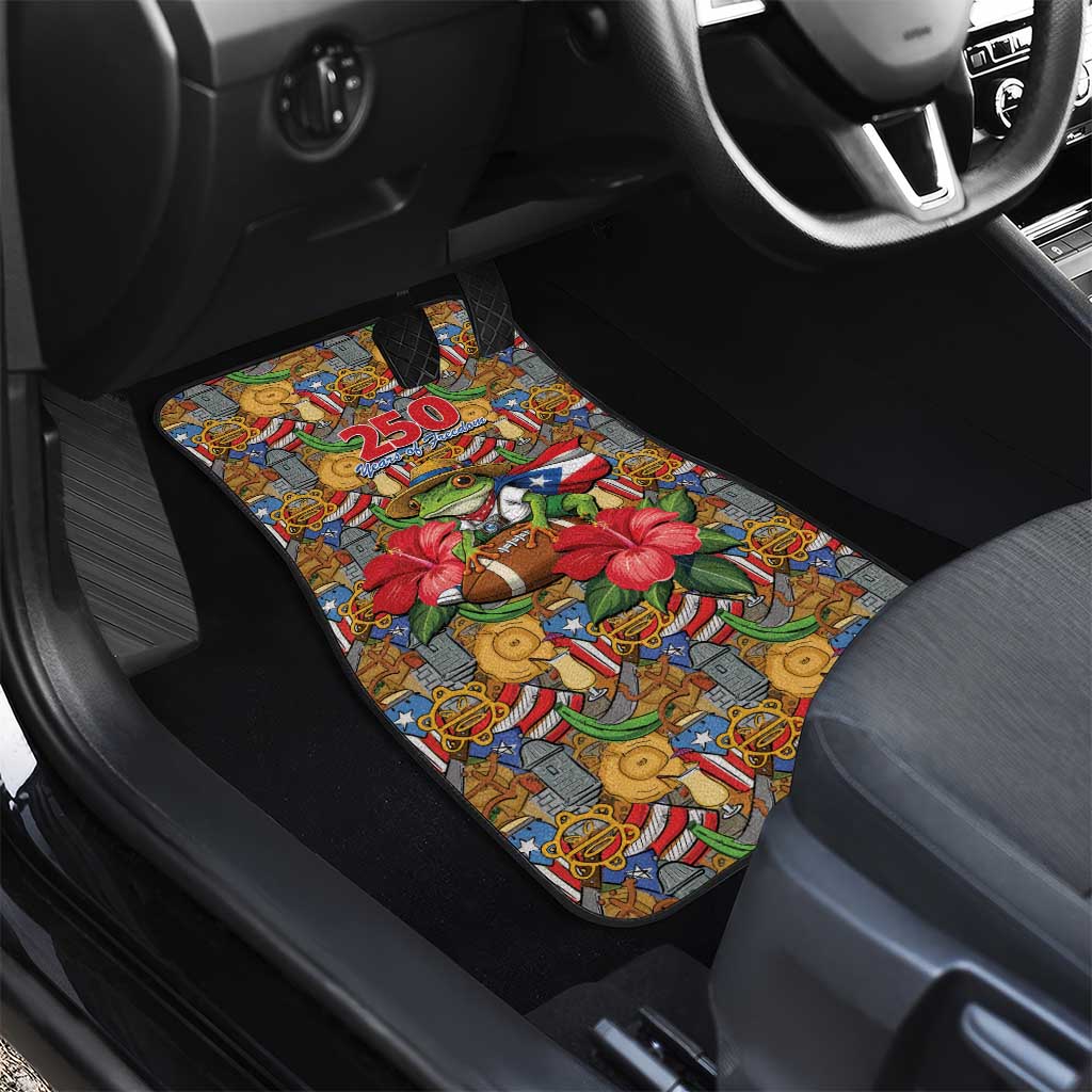 Patriotic Coqui Frog Football Car Mats 250 Years of Freedom Puerto Rico Flag Stand