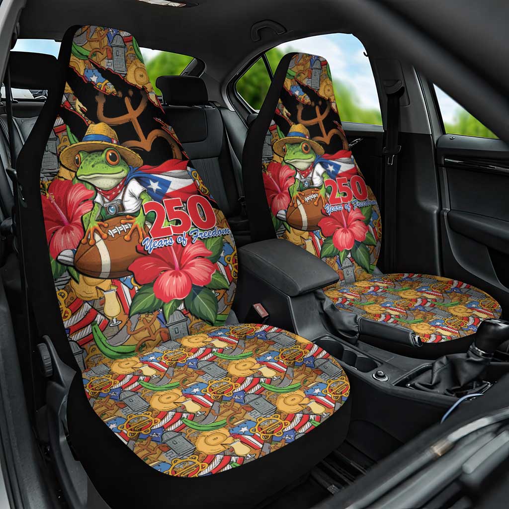 Patriotic Coqui Frog Football Car Seat Cover 250 Years of Freedom Puerto Rico Flag Stand