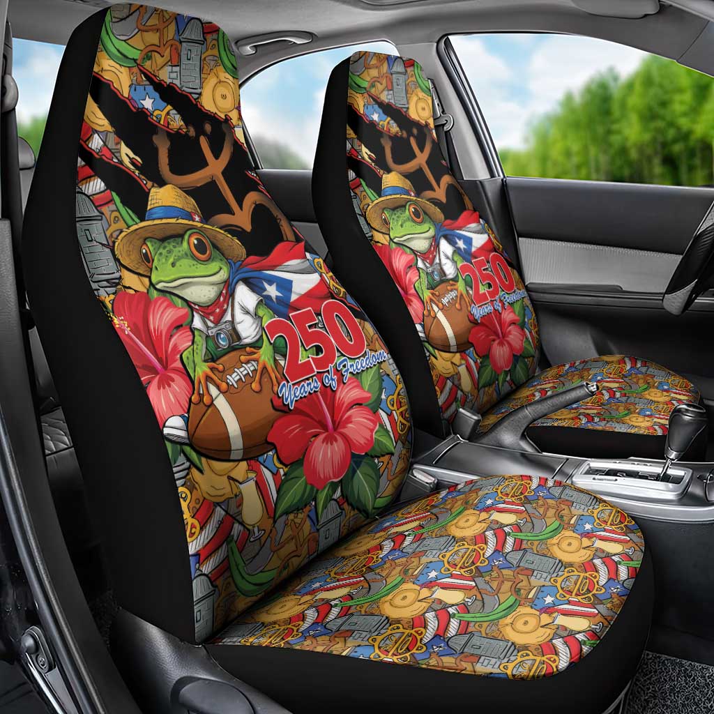 Patriotic Coqui Frog Football Car Seat Cover 250 Years of Freedom Puerto Rico Flag Stand