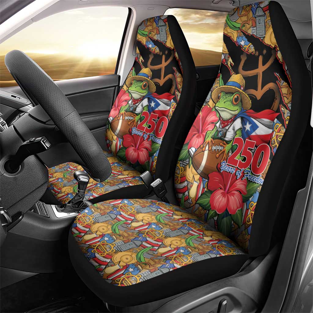 Patriotic Coqui Frog Football Car Seat Cover 250 Years of Freedom Puerto Rico Flag Stand