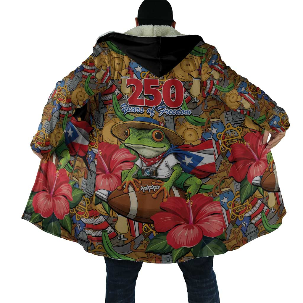 Patriotic Coqui Frog Football Cloak 250 Years of Freedom Puerto Rico Flag Stand