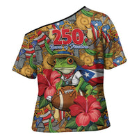 Patriotic Coqui Frog Football Cross Shoulder Shirt 250 Years of Freedom Puerto Rico Flag Stand