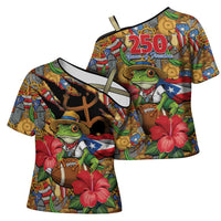 Patriotic Coqui Frog Football Cross Shoulder Shirt 250 Years of Freedom Puerto Rico Flag Stand
