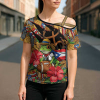 Patriotic Coqui Frog Football Cross Shoulder Shirt 250 Years of Freedom Puerto Rico Flag Stand