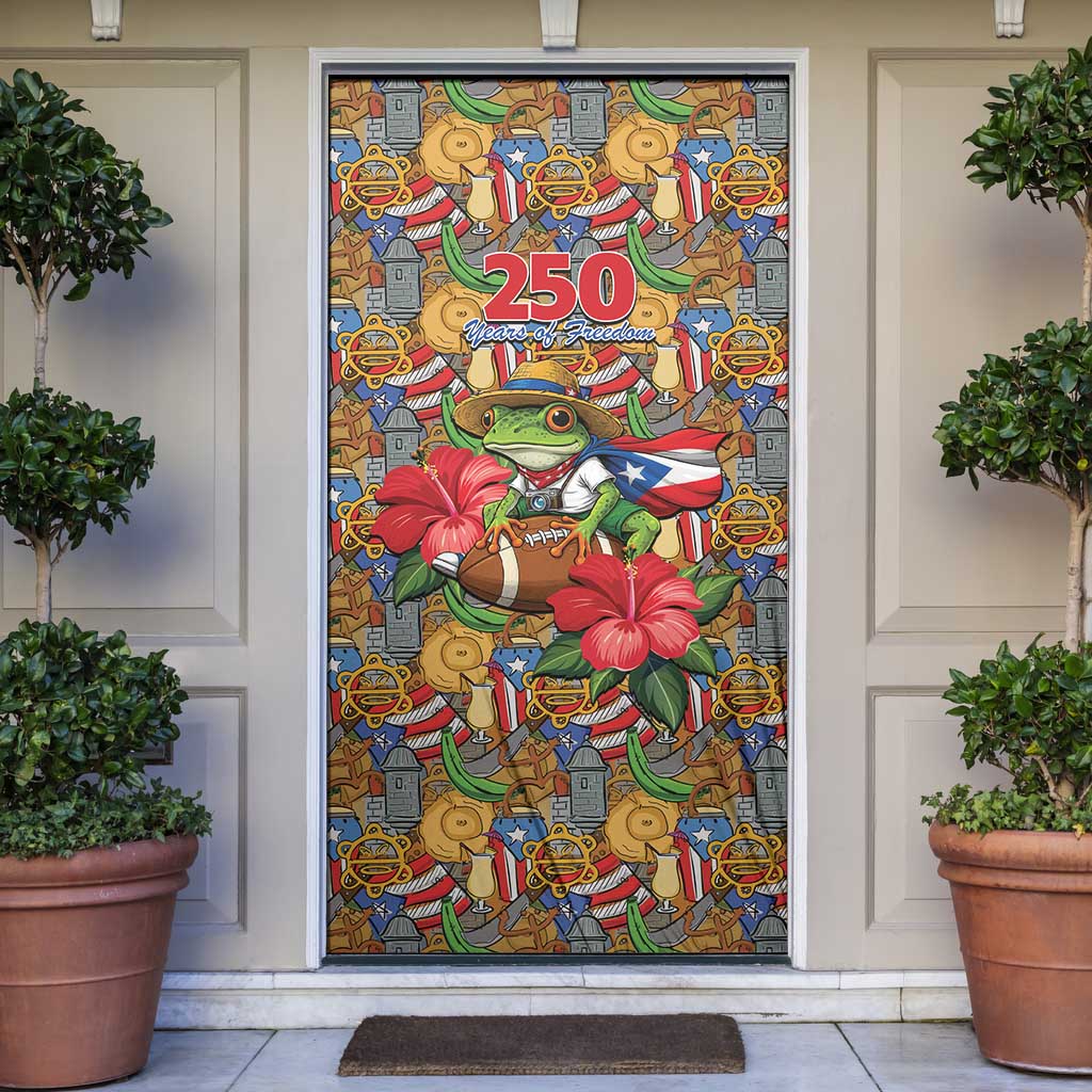 Patriotic Coqui Frog Football Door Cover 250 Years of Freedom Puerto Rico Flag Stand