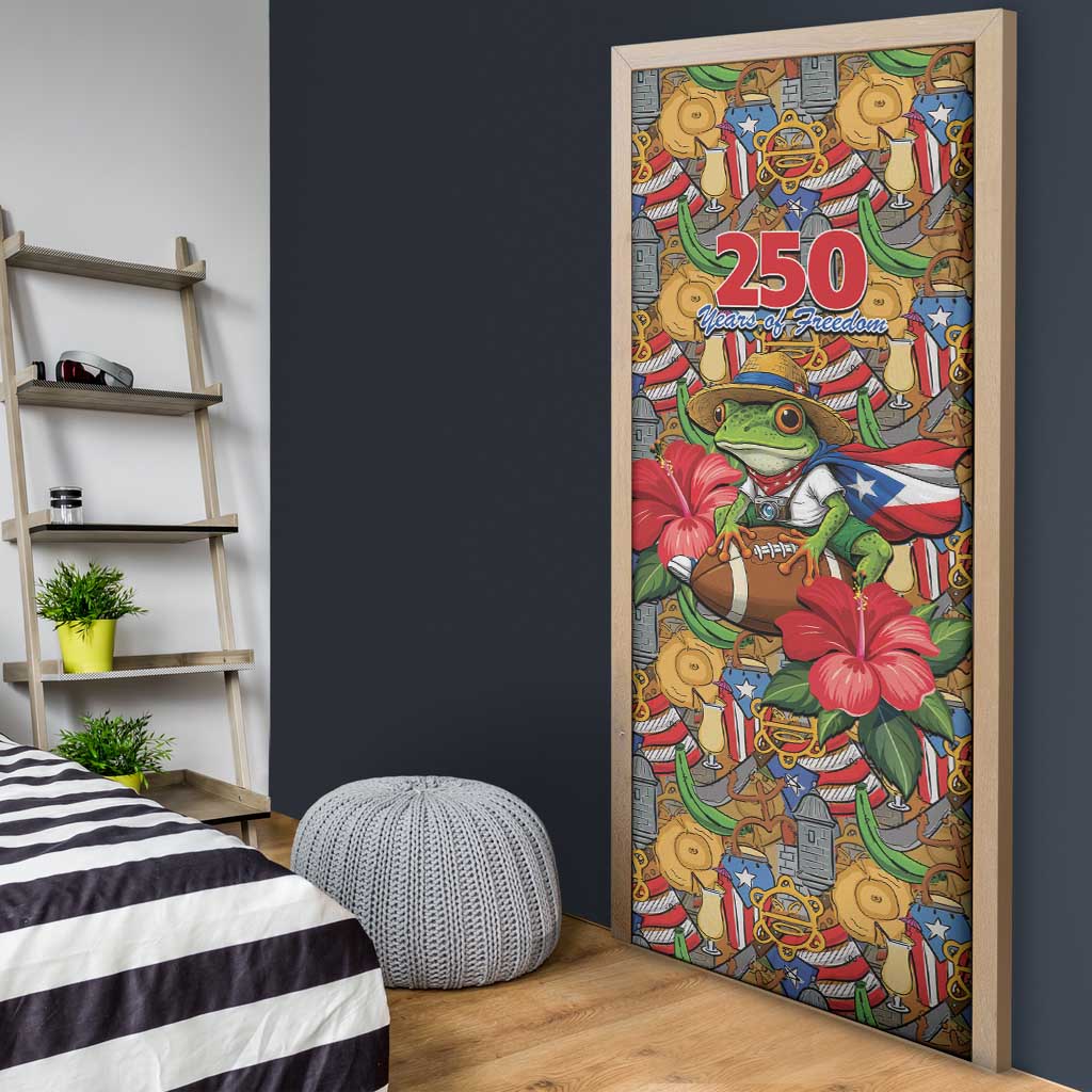 Patriotic Coqui Frog Football Door Cover 250 Years of Freedom Puerto Rico Flag Stand