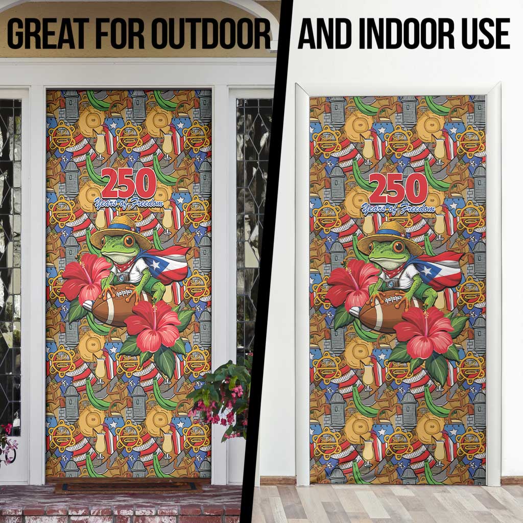 Patriotic Coqui Frog Football Door Cover 250 Years of Freedom Puerto Rico Flag Stand