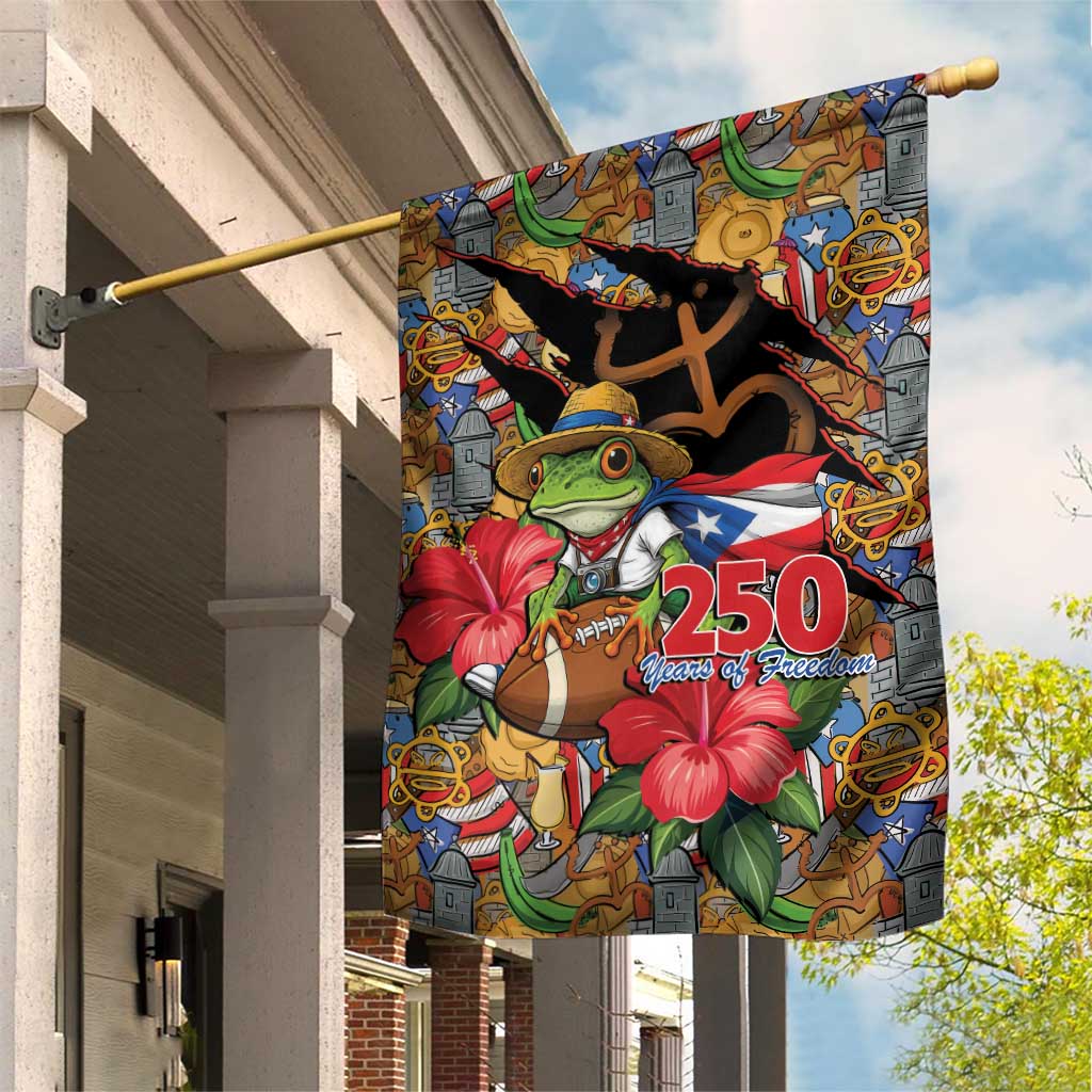 Patriotic Coqui Frog Football Garden Flag 250 Years of Freedom Puerto Rico Flag Stand