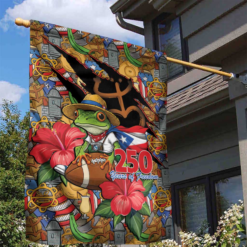 Patriotic Coqui Frog Football Garden Flag 250 Years of Freedom Puerto Rico Flag Stand