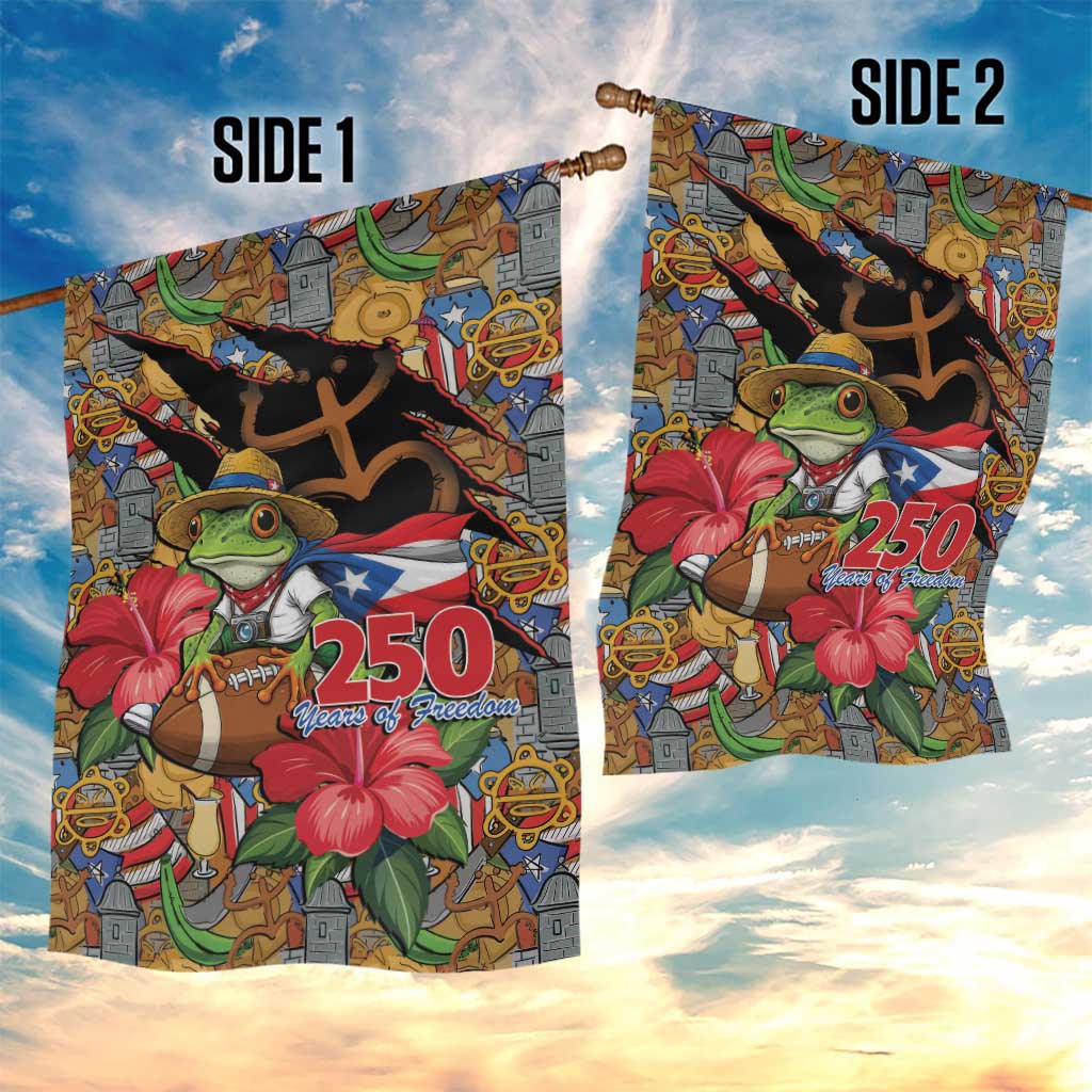 Patriotic Coqui Frog Football Garden Flag 250 Years of Freedom Puerto Rico Flag Stand
