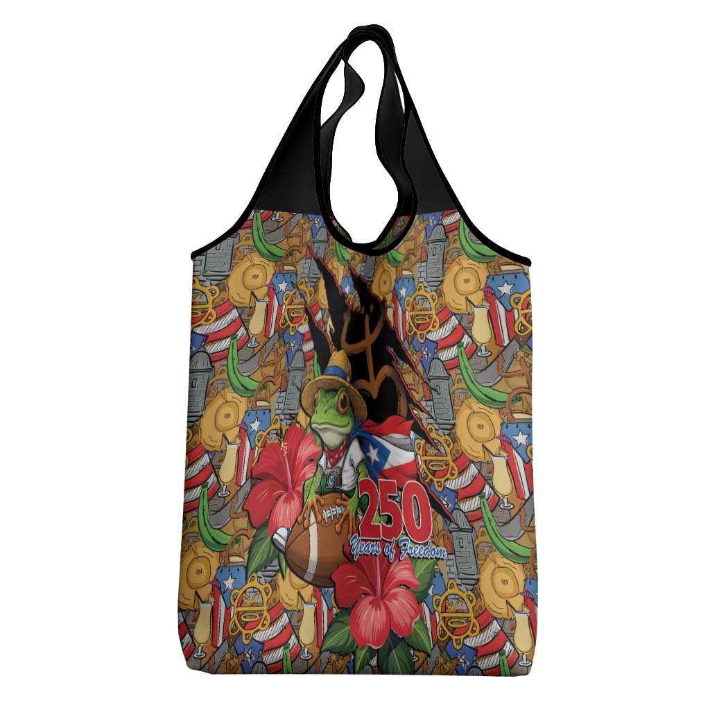 Patriotic Coqui Frog Football Grocery Bag 250 Years of Freedom Puerto Rico Flag Stand