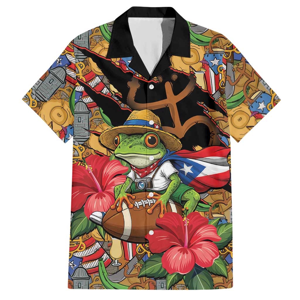 Patriotic Coqui Frog Football Hawaiian Shirt 250 Years of Freedom Puerto Rico Flag Stand