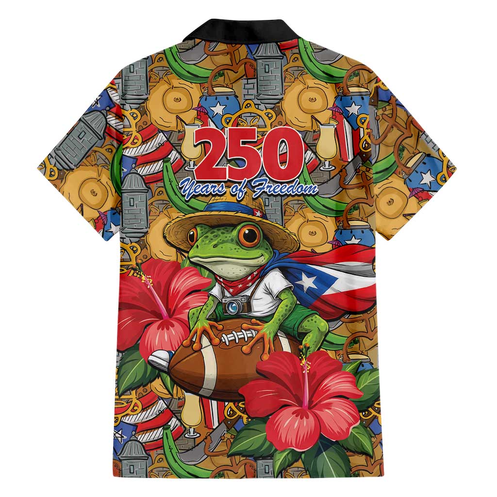 Patriotic Coqui Frog Football Hawaiian Shirt 250 Years of Freedom Puerto Rico Flag Stand