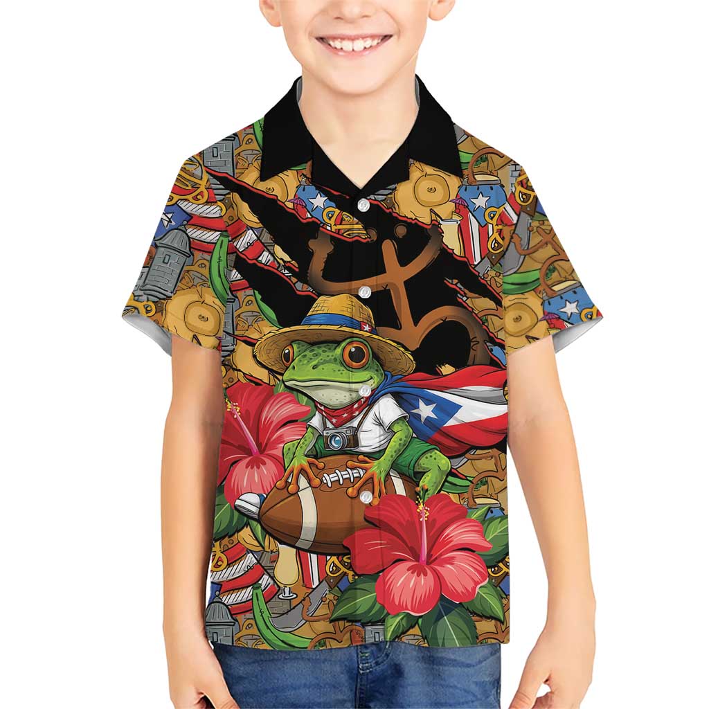 Patriotic Coqui Frog Football Hawaiian Shirt 250 Years of Freedom Puerto Rico Flag Stand