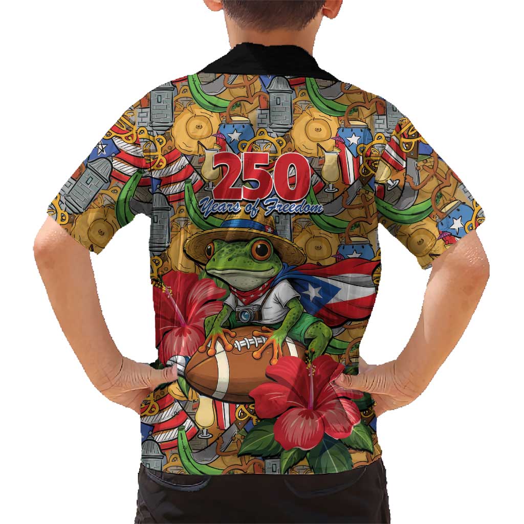 Patriotic Coqui Frog Football Hawaiian Shirt 250 Years of Freedom Puerto Rico Flag Stand