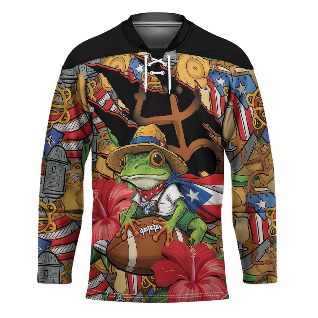 Patriotic Coqui Frog Football Hockey Jersey 250 Years of Freedom Puerto Rico Flag Stand