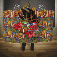 Patriotic Coqui Frog Football Hooded Blanket 250 Years of Freedom Puerto Rico Flag Stand
