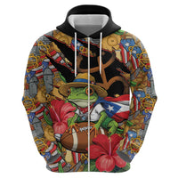 Patriotic Coqui Frog Football Hoodie 250 Years of Freedom Puerto Rico Flag Stand