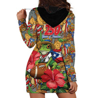 Patriotic Coqui Frog Football Hoodie Dress 250 Years of Freedom Puerto Rico Flag Stand