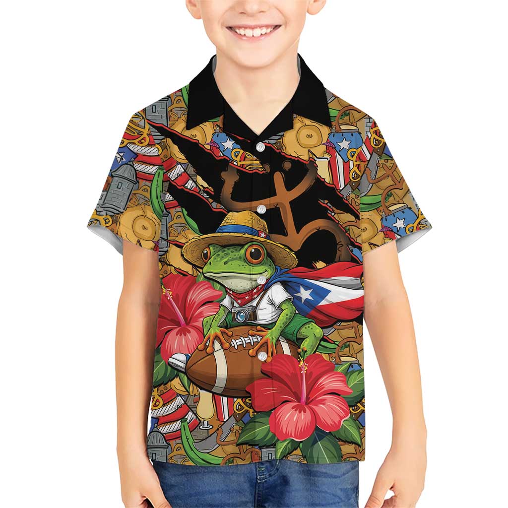 Patriotic Coqui Frog Football Kid Hawaiian Shirt 250 Years of Freedom Puerto Rico Flag Stand