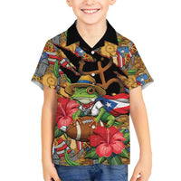 Patriotic Coqui Frog Football Kid Hawaiian Shirt 250 Years of Freedom Puerto Rico Flag Stand