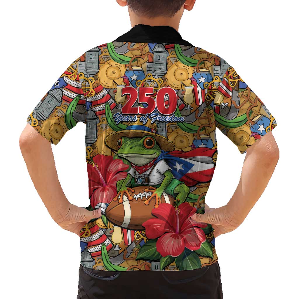Patriotic Coqui Frog Football Kid Hawaiian Shirt 250 Years of Freedom Puerto Rico Flag Stand