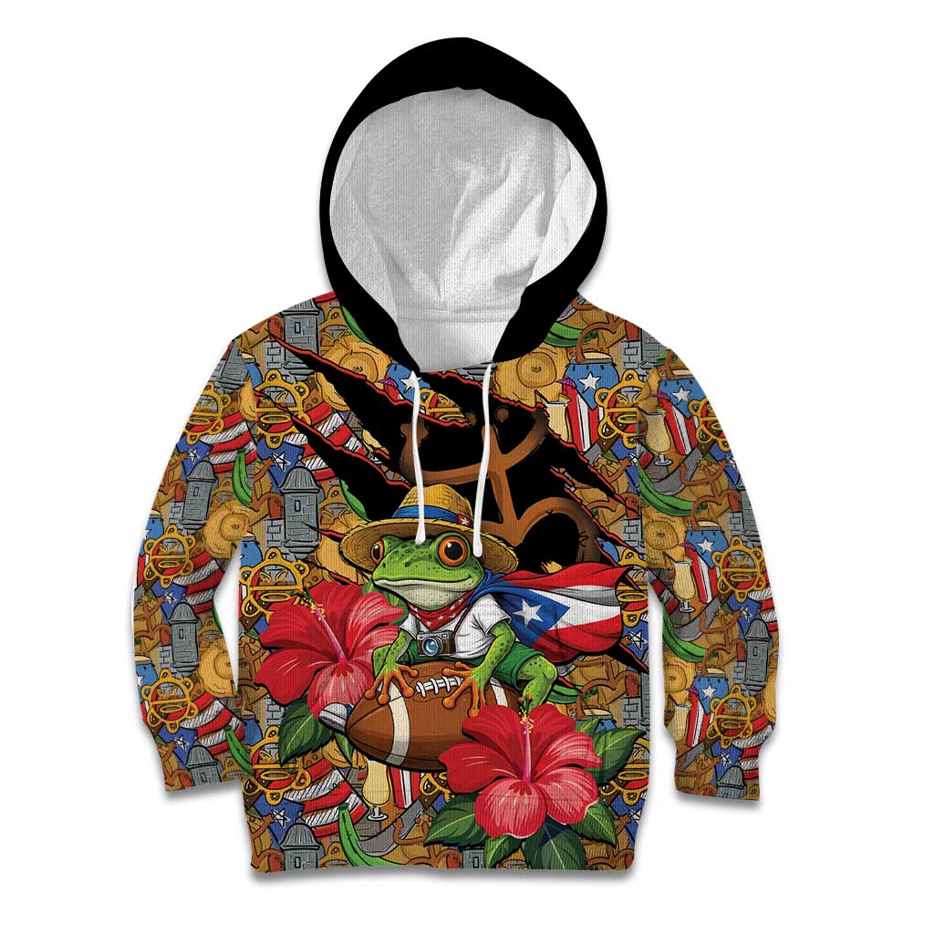 Patriotic Coqui Frog Football Kid Hoodie 250 Years of Freedom Puerto Rico Flag Stand