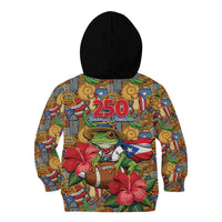 Patriotic Coqui Frog Football Kid Hoodie 250 Years of Freedom Puerto Rico Flag Stand