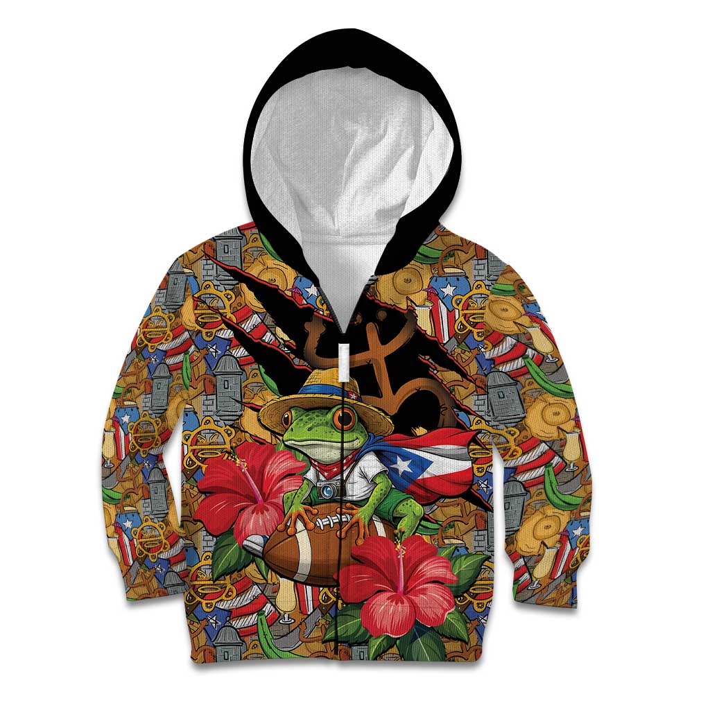 Patriotic Coqui Frog Football Kid Hoodie 250 Years of Freedom Puerto Rico Flag Stand