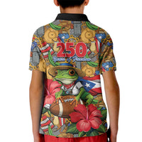 Patriotic Coqui Frog Football Kid Polo Shirt 250 Years of Freedom Puerto Rico Flag Stand