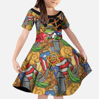 Patriotic Coqui Frog Football Kid Short Sleeve Dress 250 Years of Freedom Puerto Rico Flag Stand