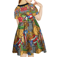 Patriotic Coqui Frog Football Kid Short Sleeve Dress 250 Years of Freedom Puerto Rico Flag Stand