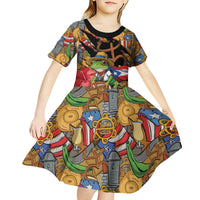 Patriotic Coqui Frog Football Kid Short Sleeve Dress 250 Years of Freedom Puerto Rico Flag Stand