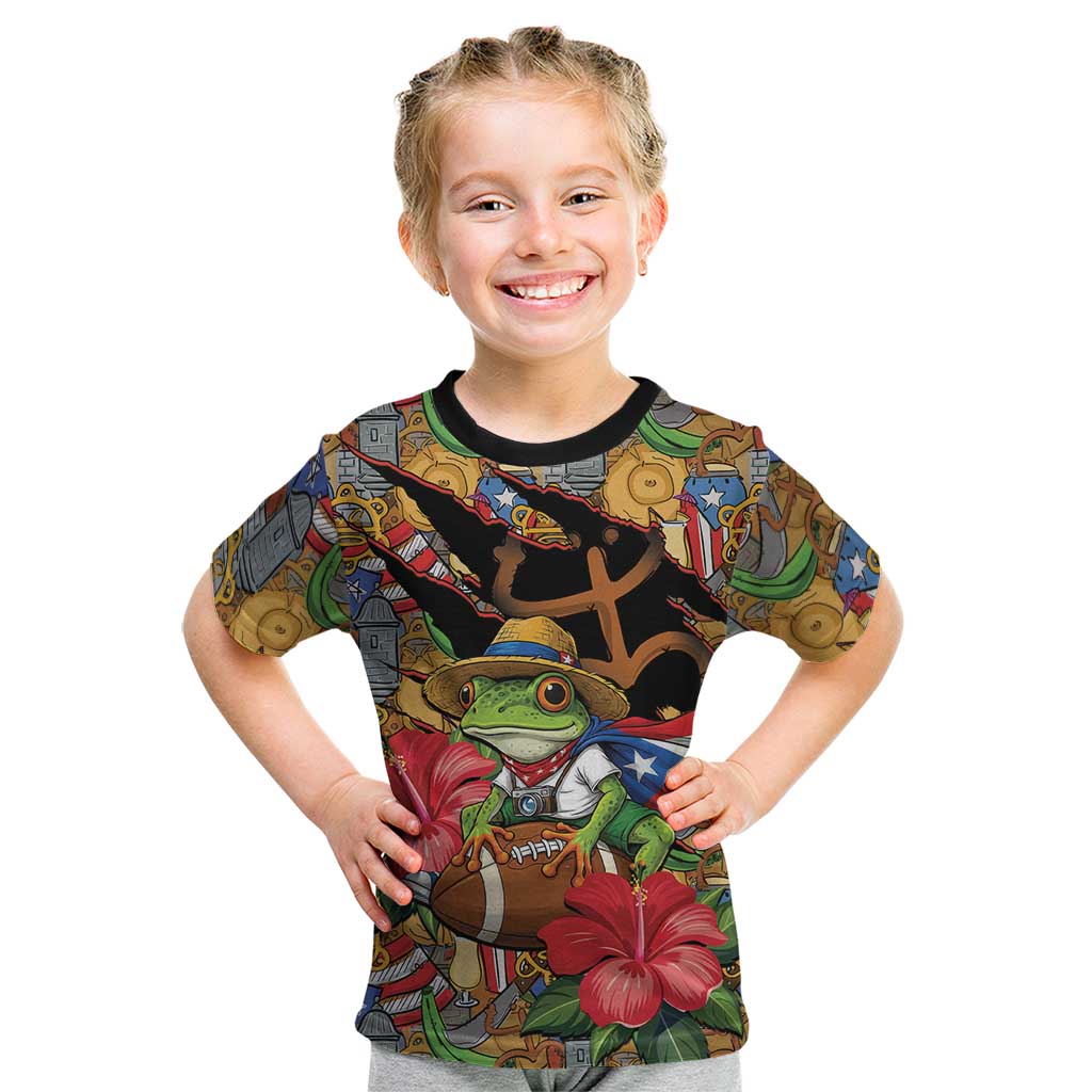 Patriotic Coqui Frog Football Kid T Shirt 250 Years of Freedom Puerto Rico Flag Stand