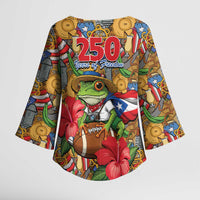 Patriotic Coqui Frog Football Kimono Sleeve Blouse 250 Years of Freedom Puerto Rico Flag Stand
