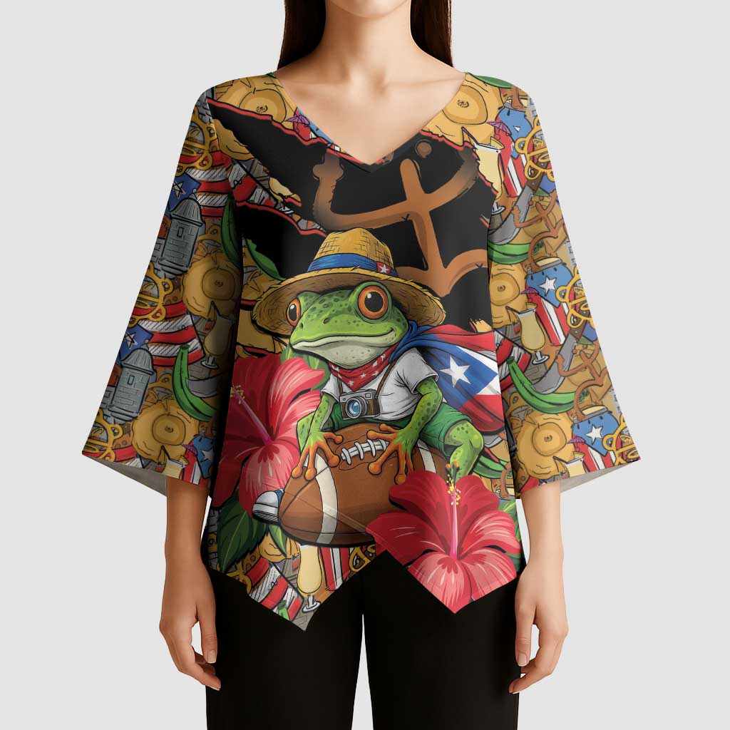 Patriotic Coqui Frog Football Kimono Sleeve Blouse 250 Years of Freedom Puerto Rico Flag Stand