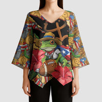 Patriotic Coqui Frog Football Kimono Sleeve Blouse 250 Years of Freedom Puerto Rico Flag Stand