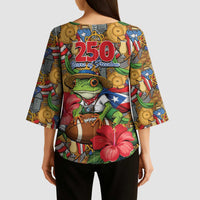 Patriotic Coqui Frog Football Kimono Sleeve Blouse 250 Years of Freedom Puerto Rico Flag Stand