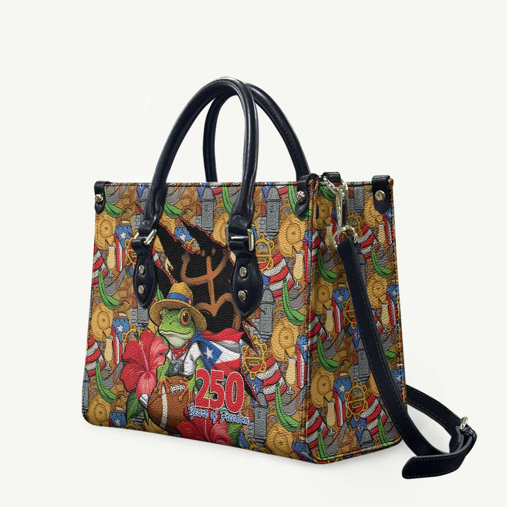 Patriotic Coqui Frog Football Leather Bag 250 Years of Freedom Puerto Rico Flag Stand