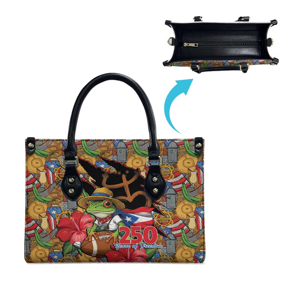 Patriotic Coqui Frog Football Leather Bag 250 Years of Freedom Puerto Rico Flag Stand