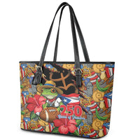 Patriotic Coqui Frog Football Leather Tote Bag 250 Years of Freedom Puerto Rico Flag Stand