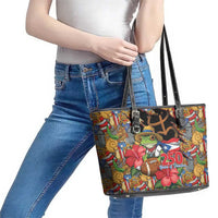 Patriotic Coqui Frog Football Leather Tote Bag 250 Years of Freedom Puerto Rico Flag Stand