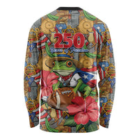 Patriotic Coqui Frog Football Long Sleeve Shirt 250 Years of Freedom Puerto Rico Flag Stand
