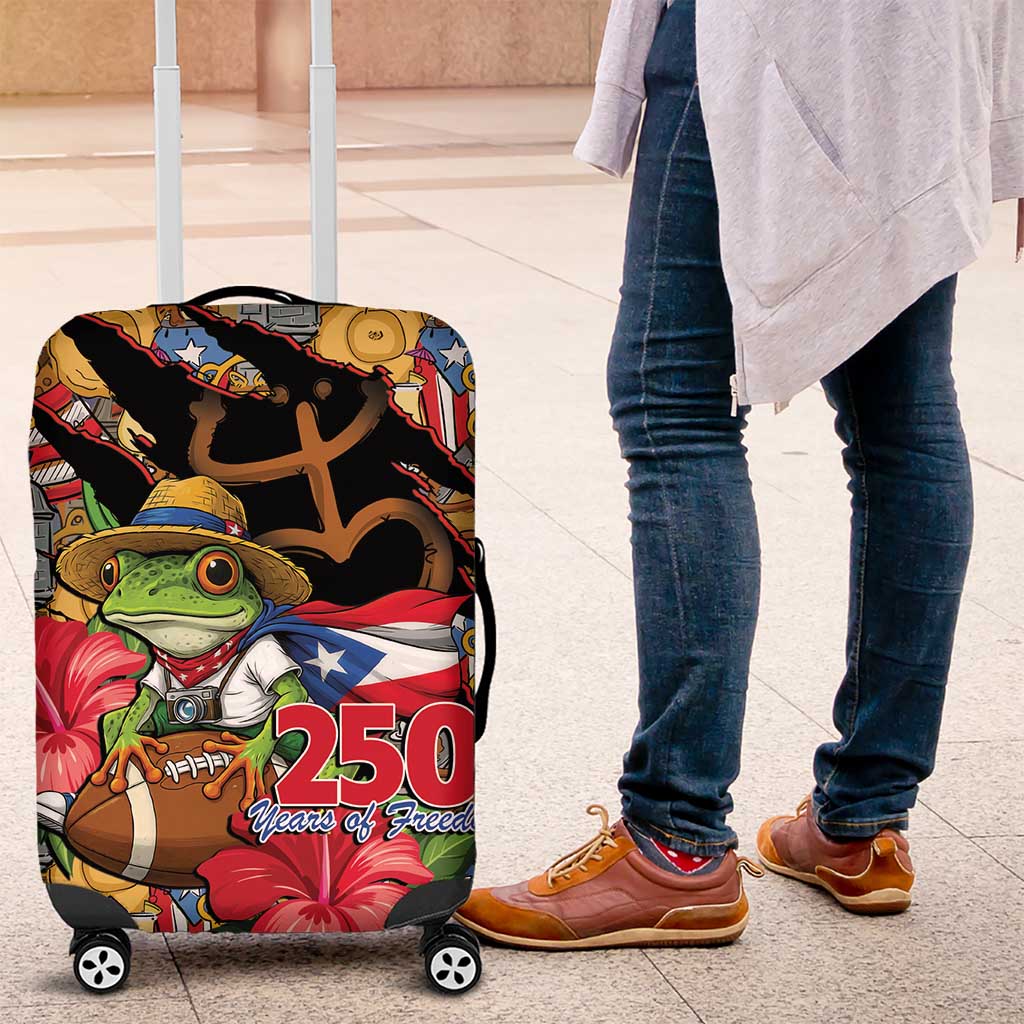 Patriotic Coqui Frog Football Luggage Cover 250 Years of Freedom Puerto Rico Flag Stand