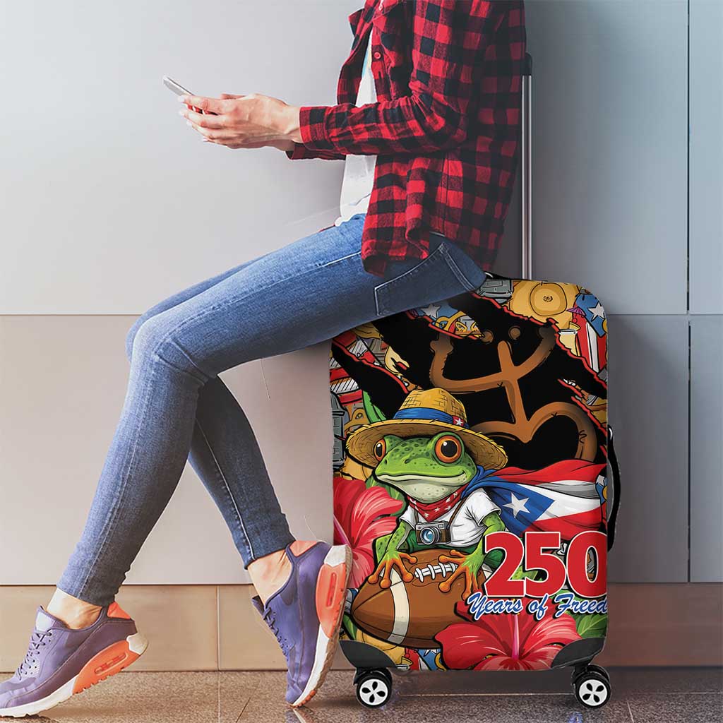 Patriotic Coqui Frog Football Luggage Cover 250 Years of Freedom Puerto Rico Flag Stand