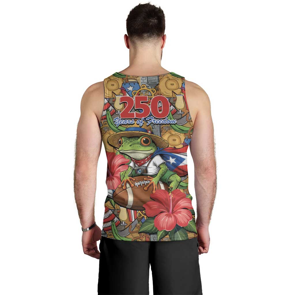 Patriotic Coqui Frog Football Men Tank Top 250 Years of Freedom Puerto Rico Flag Stand