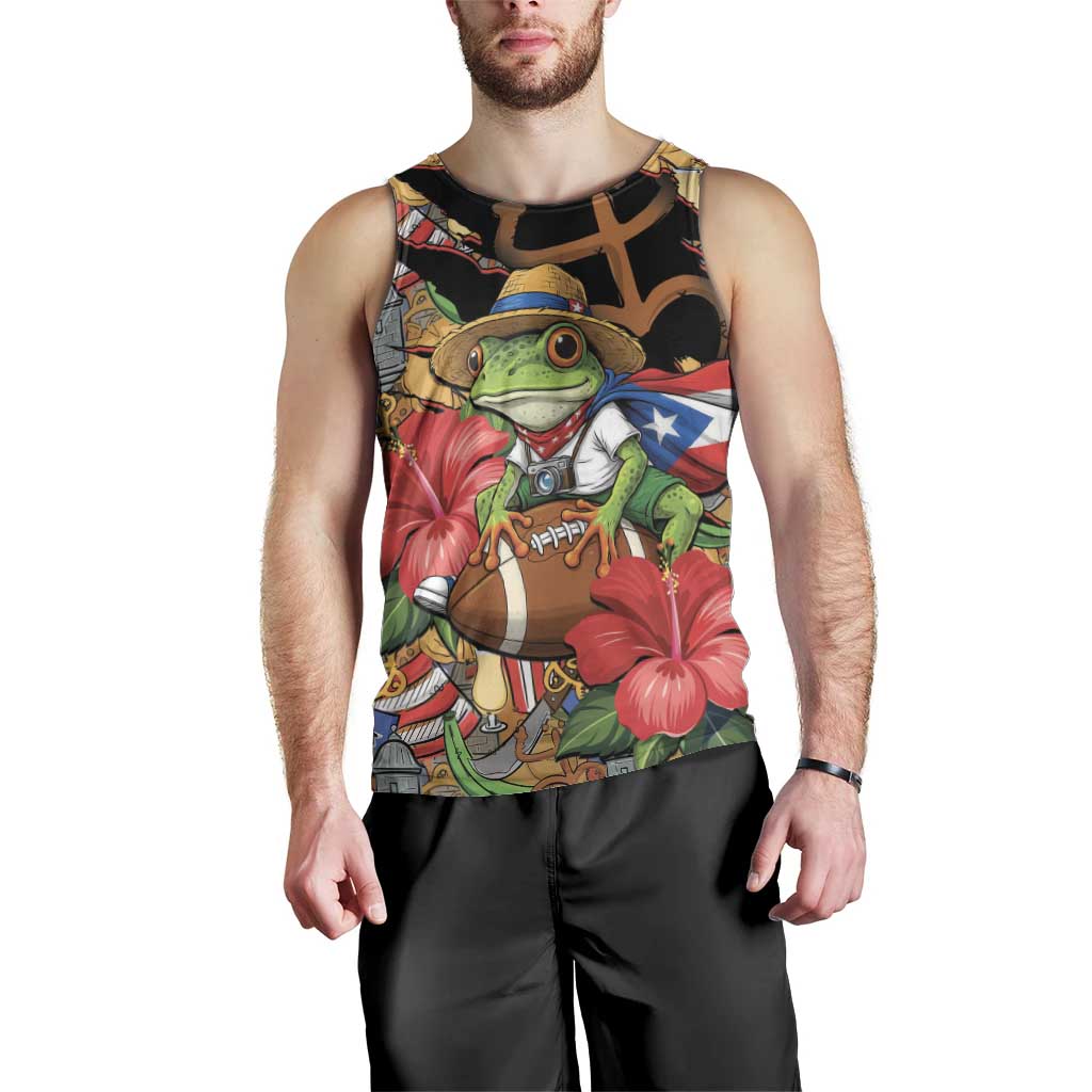 Patriotic Coqui Frog Football Men Tank Top 250 Years of Freedom Puerto Rico Flag Stand