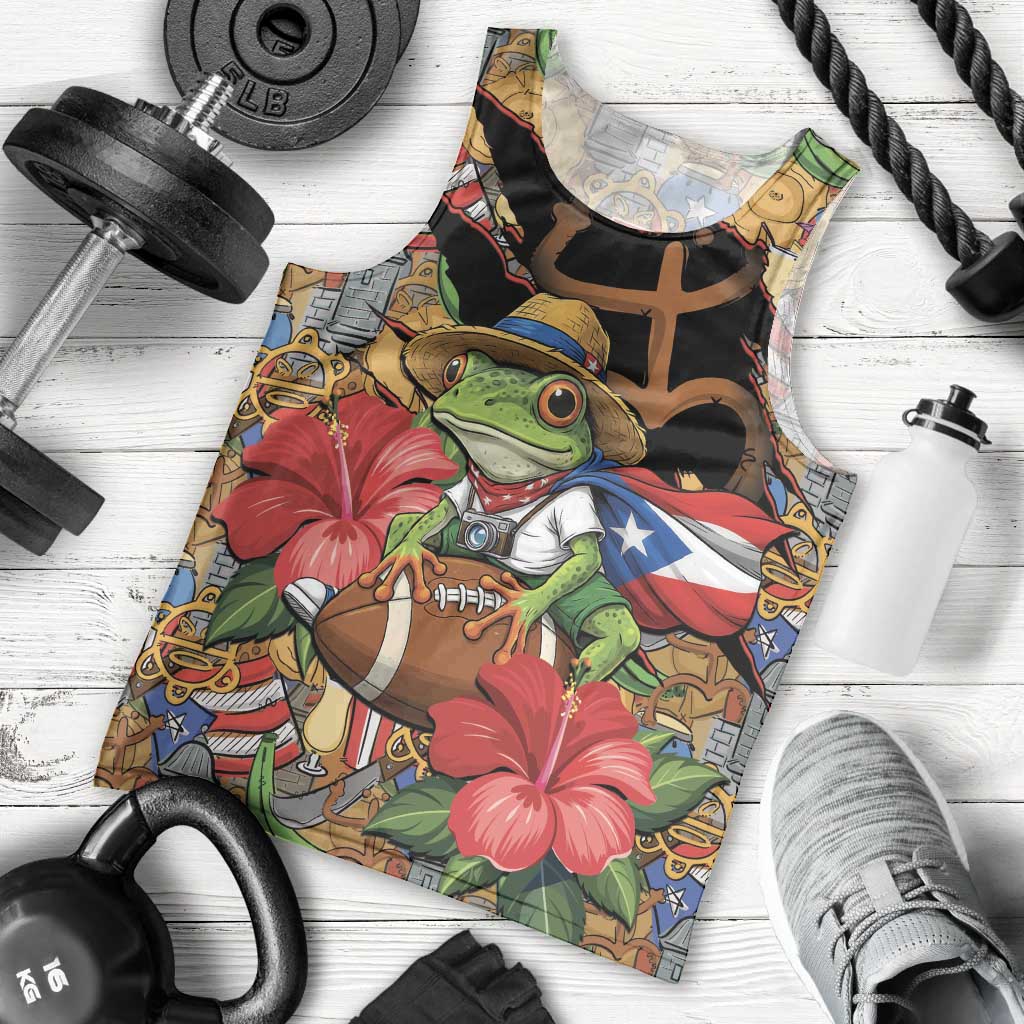 Patriotic Coqui Frog Football Men Tank Top 250 Years of Freedom Puerto Rico Flag Stand